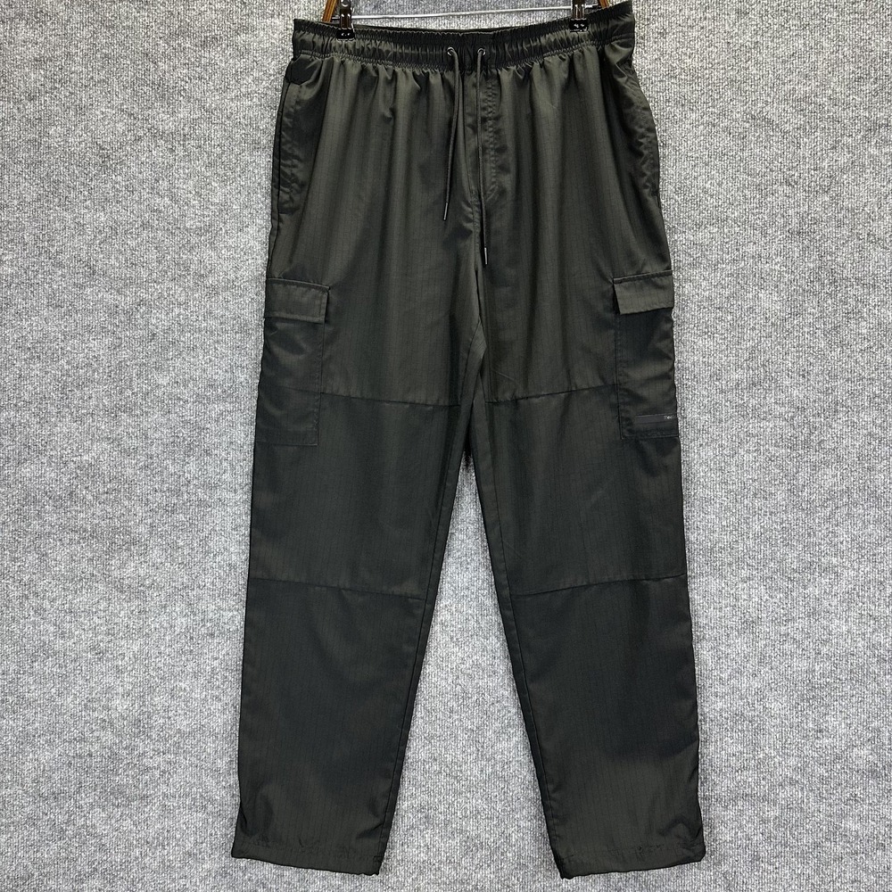 Reebok Track Pants Mens Large Black Cargo Elastic Waist Zip Pockets - Picture 1 of 13